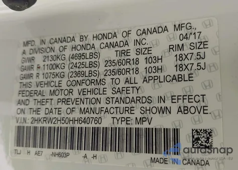 2017 Honda Cr-V Ex z USA, uszkodzony, nr VIN 2HKRW2H50HH640760